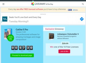 How giveawayoftheday.com looks like on a tablet such as an iPad.