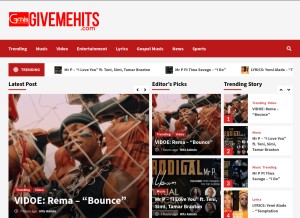 How givemehits.com looks like on a tablet such as an iPad.