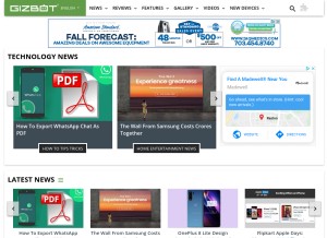 How gizbot.com looks like on a tablet such as an iPad.