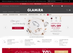 How glamira.ie looks like on a tablet such as an iPad.