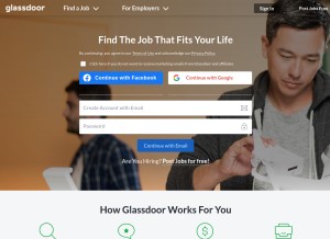 How glassdoor.ie looks like on a tablet such as an iPad.
