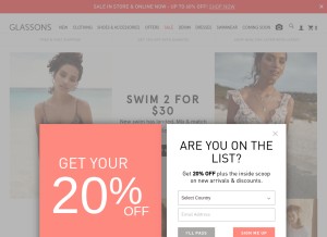 How glassons.com looks like on a tablet such as an iPad.