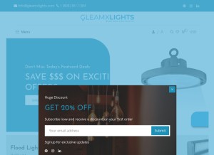 How gleamxlights.com looks like on a tablet such as an iPad.