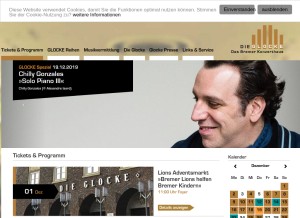 How glocke.de looks like on a tablet such as an iPad.
