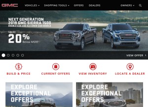 How gmc.com looks like on a tablet such as an iPad.