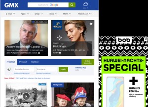 How gmx.at looks like on a tablet such as an iPad.