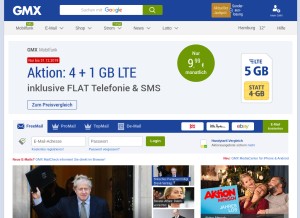 How gmx.de looks like on a tablet such as an iPad.