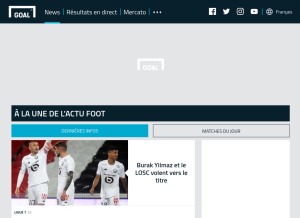 How goal.com looks like on a tablet such as an iPad.