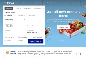 How goindigo.in looks like on a tablet such as an iPad.