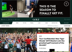 How golf.com looks like on a tablet such as an iPad.