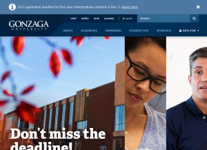 How gonzaga.edu looks like on a tablet such as an iPad.