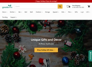 How goodsvine.com looks like on a tablet such as an iPad.