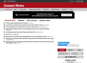 How goonernews.com looks like on a tablet such as an iPad.