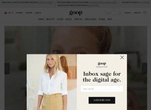 How goop.com looks like on a tablet such as an iPad.
