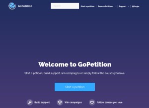 How gopetition.com looks like on a tablet such as an iPad.