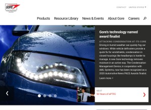 How gore.com looks like on a tablet such as an iPad.