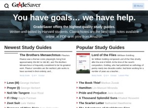 How gradesaver.com looks like on a tablet such as an iPad.