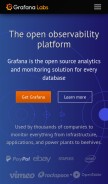 How grafana.com looks like on a mobile device such as an iPhone.