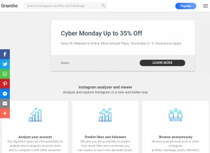 How gramho.com looks like on a tablet such as an iPad.