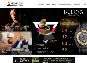 How grammy.com looks like on a tablet such as an iPad.
