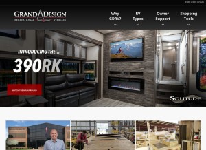How granddesignrv.com looks like on a tablet such as an iPad.