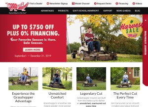How grasshoppermower.com looks like on a tablet such as an iPad.