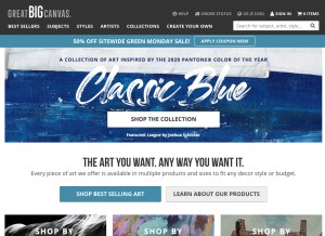 How greatbigcanvas.com looks like on a tablet such as an iPad.