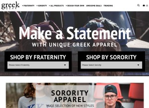 How greekgear.com looks like on a tablet such as an iPad.