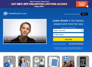 How greekpod101.com looks like on a tablet such as an iPad.