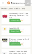 How greenpromocode.com looks like on a mobile device such as an iPhone.