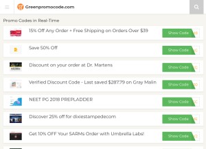 How greenpromocode.com looks like on a tablet such as an iPad.