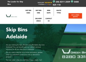 How greenskipbinsadelaide.com.au looks like on a tablet such as an iPad.