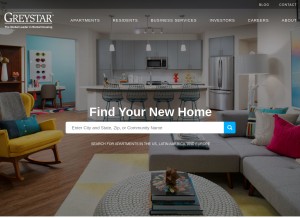 How greystar.com looks like on a tablet such as an iPad.