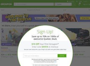 How groupon.ca looks like on a tablet such as an iPad.