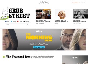 How grubstreet.com looks like on a tablet such as an iPad.