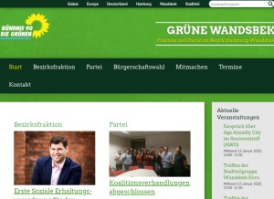 How gruene-wandsbek.de looks like on a tablet such as an iPad.