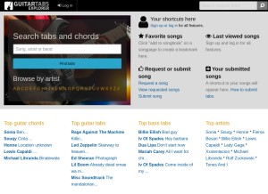 How guitartabsexplorer.com looks like on a tablet such as an iPad.