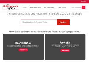 How gutscheincodescout.de looks like on a tablet such as an iPad.