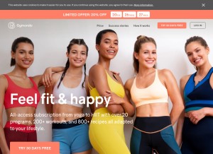 How gymondo.de looks like on a tablet such as an iPad.