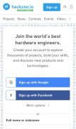 How hackster.io looks like on a mobile device such as an iPhone.