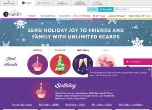 How hallmarkecards.com looks like on a tablet such as an iPad.