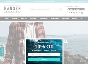How hansensurf.com looks like on a tablet such as an iPad.