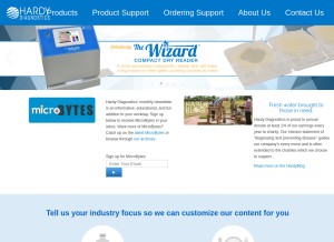 How hardydiagnostics.com looks like on a tablet such as an iPad.
