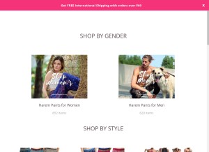 How harempants.com looks like on a tablet such as an iPad.