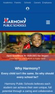 How harmonytx.org looks like on a mobile device such as an iPhone.