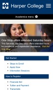 How harpercollege.edu looks like on a mobile device such as an iPhone.
