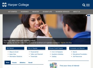 How harpercollege.edu looks like on a tablet such as an iPad.