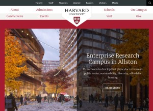 How harvard.edu looks like on a tablet such as an iPad.