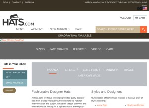How hats.com looks like on a tablet such as an iPad.