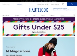 How hautelook.com looks like on a tablet such as an iPad.